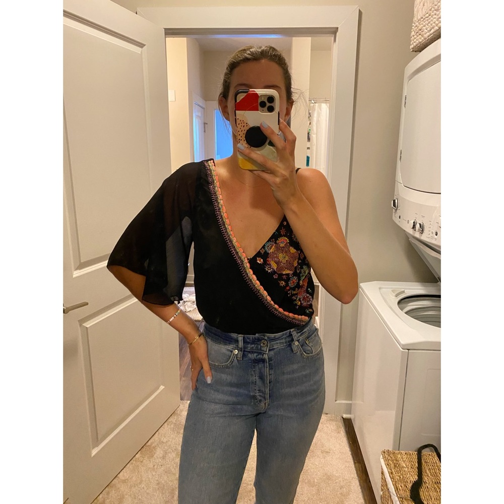 Zara Detailed Black Bodysuit